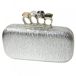 Evening Bag - 12 PCS - Skull & Stone Knuckle Clutch Bags - Silver - BG-EHP7101SV